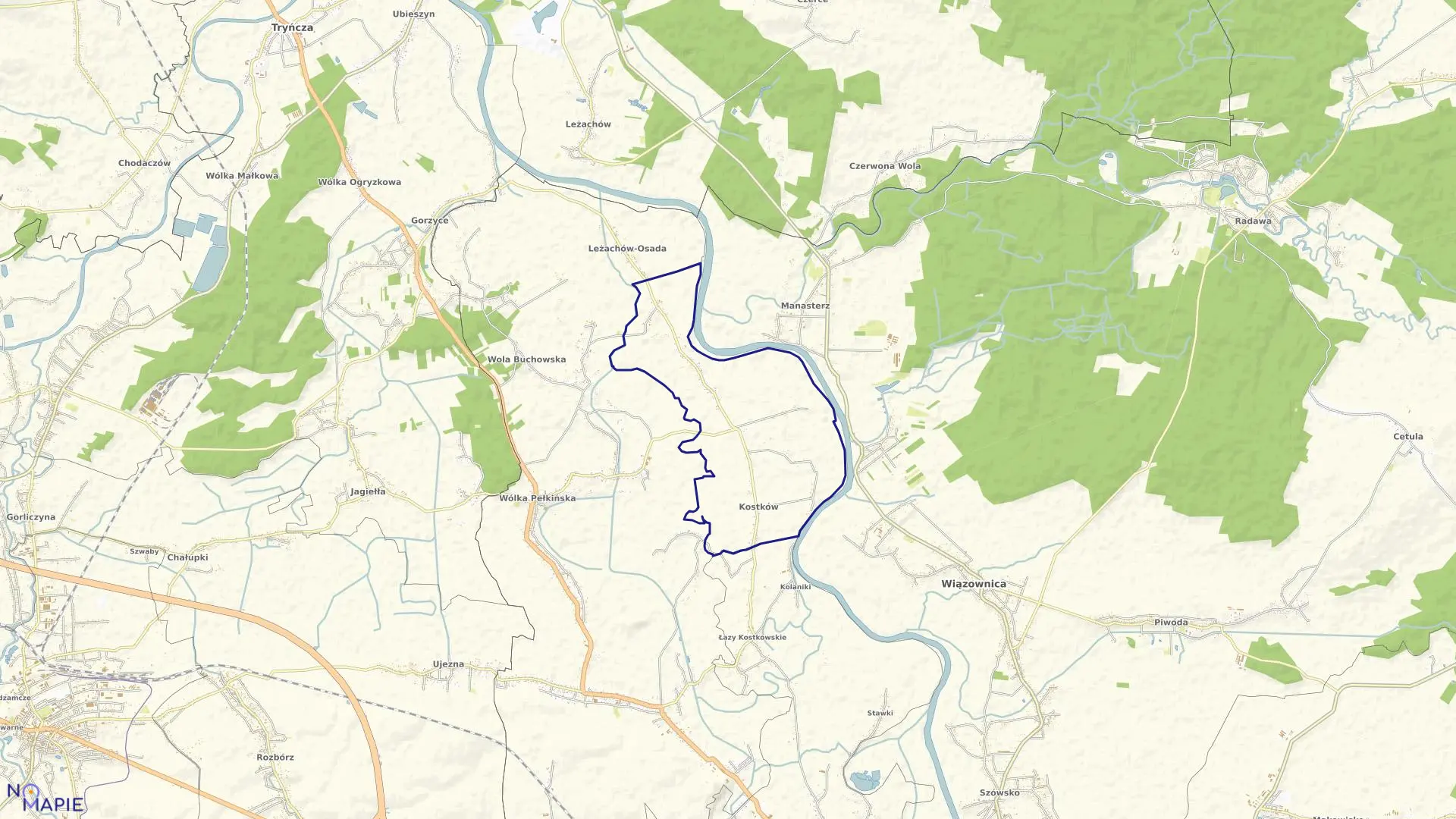 Mapa obrębu Kostków w gminie Jarosław