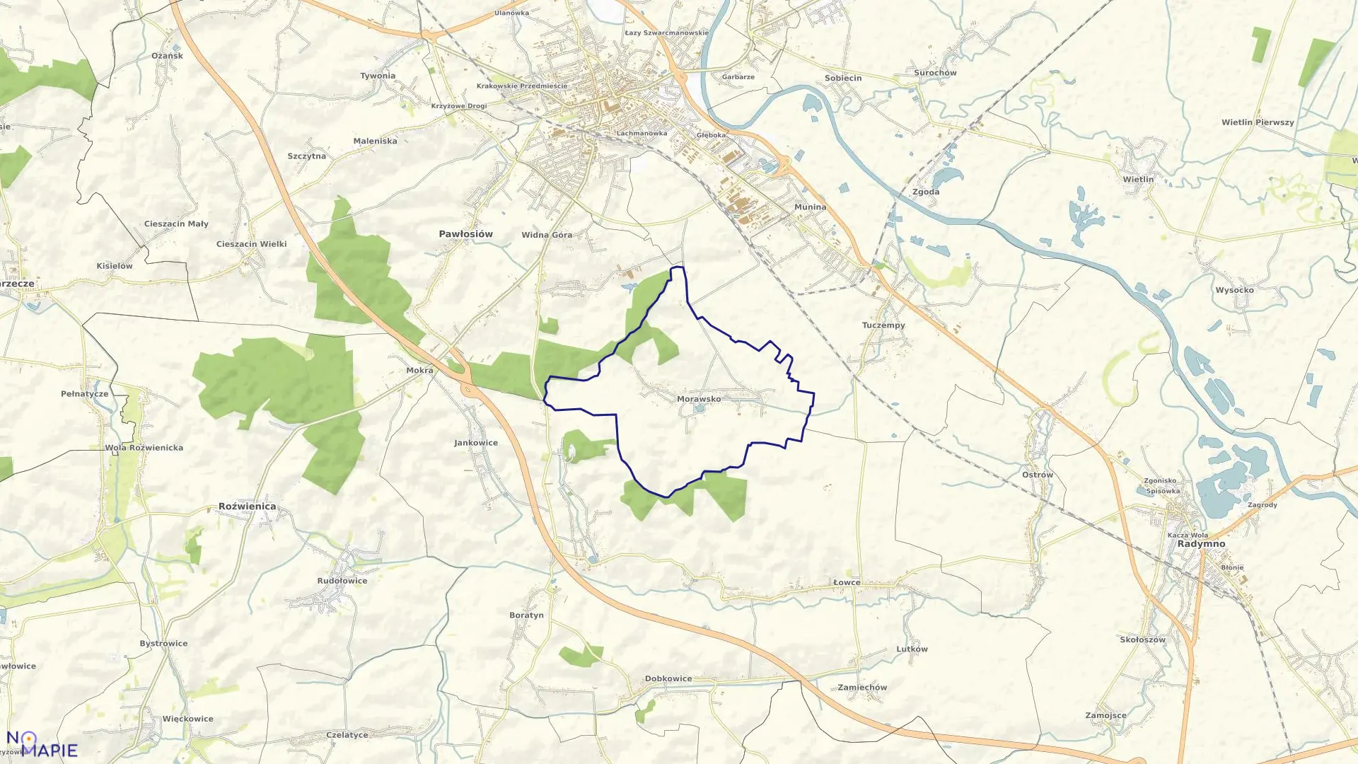 Mapa obrębu Morawsko w gminie Jarosław