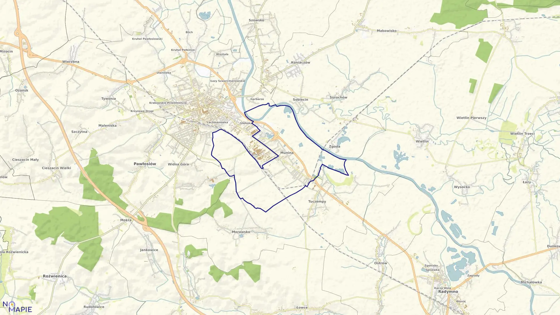 Mapa obrębu Munina w gminie Jarosław